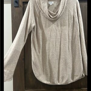 E465 Calvin Klein Beige Tan Cowl Neck Wool Blend Sweater Women’s Size L